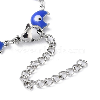 Moon with Evil Eye Enamel Link Chain Bracelet(BJEW-G683-01P)-4