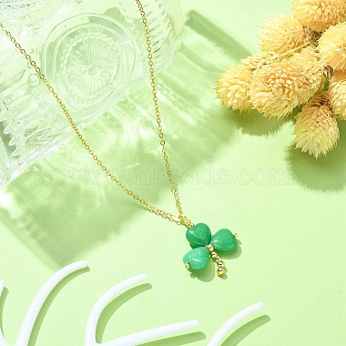 Saint Patrick's Day Clover Natural Malaysia Jade Pendant Necklace with 304 Stainless Steel Chains(X-NJEW-JN04417)-5