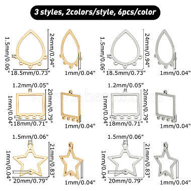 DICOSMETIC 36Pcs 6 Style Star & Rectangle & Teardrop 201 Stainless Steel Chandelier Components Links(STAS-DC0003-82)-4