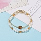 Natural Pearl & Glass Beaded Multi-strand Bracelet with Brass Cable Chains for Women(BJEW-TA00077-03)-2