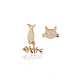 Real 18K Gold Plated Brass Cubic Zirconia Kitten Dangle Stud Earrings(EJEW-EE0001-213)-1