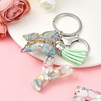 Resin & Acrylic & Faux Suede Tassel Keychain, with Alloy Clasp and Iron Rings, Letter Y, 0.9cm(KEYC-YW00126-25)