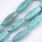 Natural Howlite Beads Strands, Dyed & Heated, Turquoise, Oval, 29~30x10~11mm, Hole: 1mm, about 13pcs/strand, 15.1 inch(TURQ-T003-11)