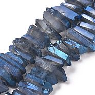 Natural Quartz Crystal Points Beads Strands, Dyed, Nuggets, Steel Blue, 15~30x4~8x4~7mm, Hole: 1mm, 8 inch(G-K181-B17)