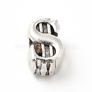 Tibetan Style Alloy European Beads, Large Hole Beads, Dollar Sign, Antique Silver, 11x7x8.3mm, Hole: 5mm, about 236pcs/500g(PALLOY-P293-132AS)