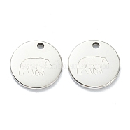 304 Stainless Steel Charms, Flat Round with Bear, Stainless Steel Color, 11.5x1mm, Hole: 1.5mm(STAS-P280-11P)