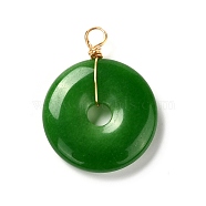 Natural Malaysia Jade Pendants, with Real 18K Gold Plated Eco-Friendly Copper Wire, Dyed, Donut/Pi Disc, 32x25x5.5mm, Hole: 4mm(PALLOY-JF00981)