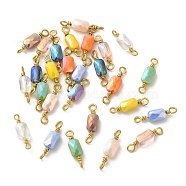 Faceted Glass Connector Charms, with Raw(Unplated) Brass Double Loops, Rectangle, Mixed Color, 15x4x3.5mm, Hole: 1.6mm(GLAA-E046-01C)