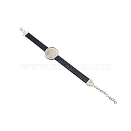 PU Leather Cord Bracelet Making, with Alloy Cabochon Settings, Findings and Watch Bands, Midnight Blue, Tray: 27mm, 7.87 inch(20cm)(AJEW-TAC0034-02B)