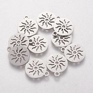 304 Stainless Steel Charms, Flat Round with Sun, Stainless Steel Color, 14x12x1mm, Hole: 1.5mm(STAS-Q201-T053)