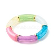 Acrylic Tube Beaded Stretch Bracelets, with Brass Beads, Colorful, Inner Diameter: 2-1/8 inch(5.5cm)(BJEW-JB07766)