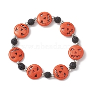 Halloween Pumpkin Synthetic Turquoise & Natural Lava Rock Beaded Stretch Bracelets, Inner Diameter: 5cm(BJEW-TA00487)