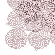 430 Stainless Steel Filigree Pendants, Spray Painted, Etched Metal Embellishments, Flower, Pink, 30x27x0.3mm, Hole: 1.8mm(X-STAS-T042-02E)