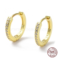 925 Sterling Silver with Clear Cubic Zirconia Hoop Earrings, with S925 Stamp, Real 18K Gold Plated, 12x2x13mm(EJEW-K258-11G)