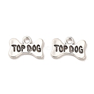 Tibetan Style Alloy Pendants, Cadmium Free & Lead Free, Dog Bone with Word Top Dog, Antique Silver, 10.5x15.5x1.5mm, Hole: 2mm, about 1123pcs/1000g(FIND-C043-035AS)
