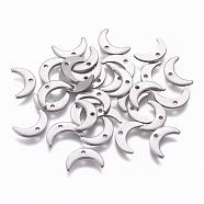 304 Stainless Steel Charms, Moon, Stainless Steel Color, 7x11x1mm, Hole: 1mm(STAS-L234-073P)