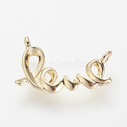 Brass Charms, Nickel Free, Real 18K Gold Plated, Word Love, 14x8.5x1mm, Hole: 1mm(KK-R037-186G)