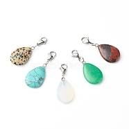 Teardrop Natural & Synthetic Mixed Stone Pendants, with 304 Stainless Steel Lobster Claw Clasps and Jump Rings, Stainless Steel Color, 38mm(HJEW-JM00548)