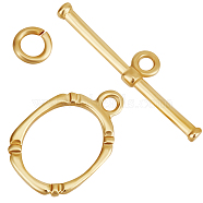 10 Sets Brass Toggle Clasps, with Jump Rings, Long-Lasting Plated, Oval, Real 18K Gold Plated, Oval: 16.5x11x1.7mm, Hole: 2x1.8mm, Bar: 5.5x24.5x2.2mm, Hole: 1.8mm(KK-BBC0015-83)