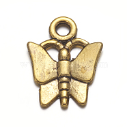 Tibetan Style Alloy Charms Pendants, Lead Free & Cadmium Free & Nickel Free, Butterfly, Antique Golden, Size: about 14mm long, 13mm wide, 2mm thick, hole: 2mm(X-TIBEP-A176-G-FF)