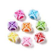 Opaque Acrylic European Beads, Craft Style, Large Hole Beads, Square with Flower Pattern, Mixed Color, 10x11.5x7mm, Hole: 5.5mm, about 1000pcs/500g(SACR-P031-23A)