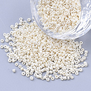 Glass Cylinder Beads, Seed Beads, Baking Paint, Round Hole, Creamy White, 1.5~2x1~2mm, Hole: 0.8mm, about 8000pcs/bag, about 85~95g/bag(SEED-Q036-01A-D32)