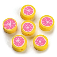 Handmade Polymer Clay Bead, Lemon Slice, Hot Pink, 8~10x3.5~4.5mm, Hole: 1.6mm(CLAY-R069-01L-A03-A)