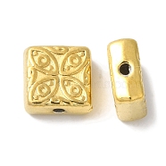 304 Stainless Steel Beads, Square with Flower, Golden, 7x7x3mm, Hole: 1mm(STAS-I305-147G)