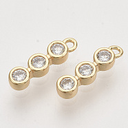 Brass Micro Pave Clear Cubic Zirconia Charms, Nickel Free, Flat Round, Real 18K Gold Plated, 11x3x2mm, Hole: 1mm(KK-T054-24G-NF)