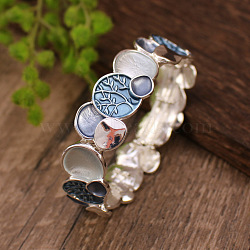 Alloy Enamel Stretch Bangles, Flat Round with Tree, Silver, Inner Diameter: 2-1/4 inch(5.6cm)(BJEW-B100-01)