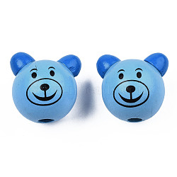 Natural Wooden European Beads, Large Hole Beads, Dyed, Bear, Lead Free, Cornflower Blue, 26x26x23.5mm, Hole: 5mm(WOOD-S040-33-02)