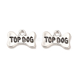 Tibetan Style Alloy Pendants, Cadmium Free & Lead Free, Dog Bone with Word Top Dog, Antique Silver, 10.5x15.5x1.5mm, Hole: 2mm, about 1123pcs/1000g(FIND-C043-035AS)