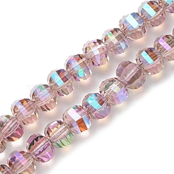 Electroplate Glass Beads Strands, Faceted, Rondelle, Flamingo, 8x6mm, Hole: 1.2mm, about 80pcs/strand, 19.13''(48.6cm)(EGLA-K015-11B)