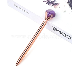 Natural Amethyst Ball-Point Pen, Stainless Steel Ball-Point Pen, Office School Supplies, 150mm(PW-WG57791-05)