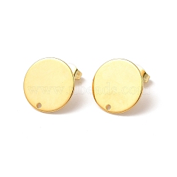 201 Stainless Steel Stud Earring Findings, with 304 Stainless Steel Pin & Hole & Friction Ear Nuts, Flat Round, Real 24K Gold Plated, 15mm, Hole: 1.2mm, Pin: 0.7mm(STAS-D244-25G-C)