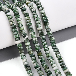 Natural Green Spot Jasper Beads Strands, Faceted, Rondelle, 3.5~4x2~2.5mm, Hole: 0.7~1mm, about 161~170pcs/strand, 14.69~15.35''(37.3~39cm)(G-T141-41)