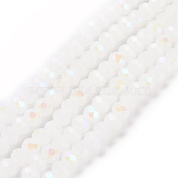 Electroplate Glass Beads Strands, Imitation Jade Beads, Half Plated, Rainbow Plated, Faceted, Rondelle, White, 3.5x3mm, Hole: 0.4mm, about 113~115pcs/strand, 32~33cm(EGLA-A034-J3mm-L08)
