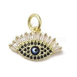 Brass Micro Pave Cubic Zirconia Pendants, with Glass and Enamel, with Jump Ring, Real 18K Gold Plated, Eye, Black, 12x17.5x2.5mm, Hole: 3.7mm(KK-E092-05G)