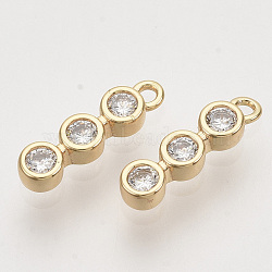 Brass Micro Pave Clear Cubic Zirconia Charms, Nickel Free, Flat Round, Real 18K Gold Plated, 11x3x2mm, Hole: 1mm(KK-T054-24G-NF)