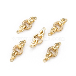 Brass Micro Pave Cubic Zirconia Fold Over Clasps, Oval, Clear, Real 18K Gold Plated, 25.5mm, Hole: 1.2mm(KK-P164-12G)