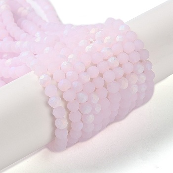 Imitation Jade Glass Beads Strands, Half AB Color Plated, Faceted, Frosted, Rondelle, Pink, 3.5x3mm, Hole: 1mm, about 117pcs/strand, 13.66''~13.90''(34.7~35.3cm)