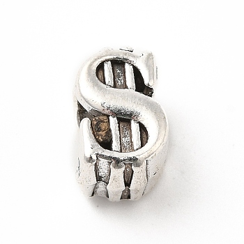 Tibetan Style Alloy European Beads, Large Hole Beads, Dollar Sign, Antique Silver, 11x7x8.3mm, Hole: 5mm, about 236pcs/500g
