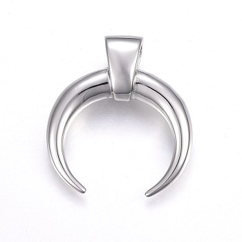 304 Stainless Steel Pendants, Double Horn/Crescent Moon, Stainless Steel Color, 36x32.5x10mm, Hole: 6x5mm