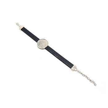 PU Leather Cord Bracelet Making, with Alloy Cabochon Settings, Findings and Watch Bands, Midnight Blue, Tray: 27mm, 7.87 inch(20cm)