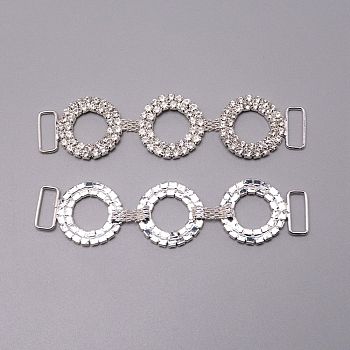 Brass Rhinestone Links Connectors, Garment Accessories, Ring, Crystal, Silver, 90x22x3mm, Hole: 13x5mm