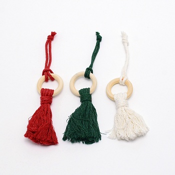 Christmas Theme Cotton Weave Pendant Decorations, Ring with Tassel, for Wedding Festival Party Decoration, Mixed Color, 180mm, 3pcs/set