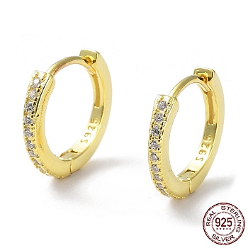 925 Sterling Silver with Clear Cubic Zirconia Hoop Earrings, with S925 Stamp, Real 18K Gold Plated, 12x2x13mm