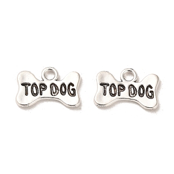 Tibetan Style Alloy Pendants, Cadmium Free & Lead Free, Dog Bone with Word Top Dog, Antique Silver, 10.5x15.5x1.5mm, Hole: 2mm, about 1123pcs/1000g