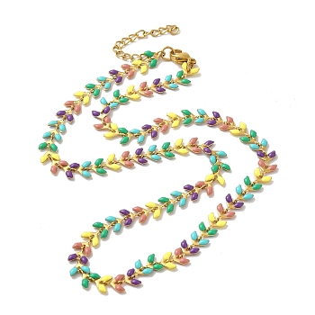 304 Stainless Steel Necklaces, Enamel Leaf Chain Necklaces, Golden, 15.67 inch(39.8cm)