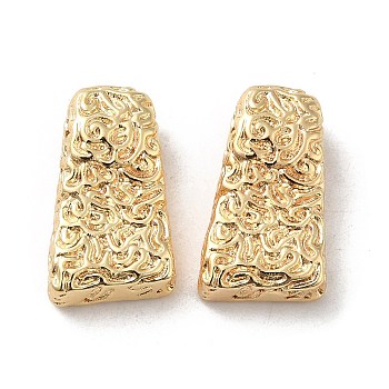 Textured Brass Beads, Trapezoid, Real 18K Gold Plated, 18x10.5x6mm, Hole: 3.5x2.5mm
